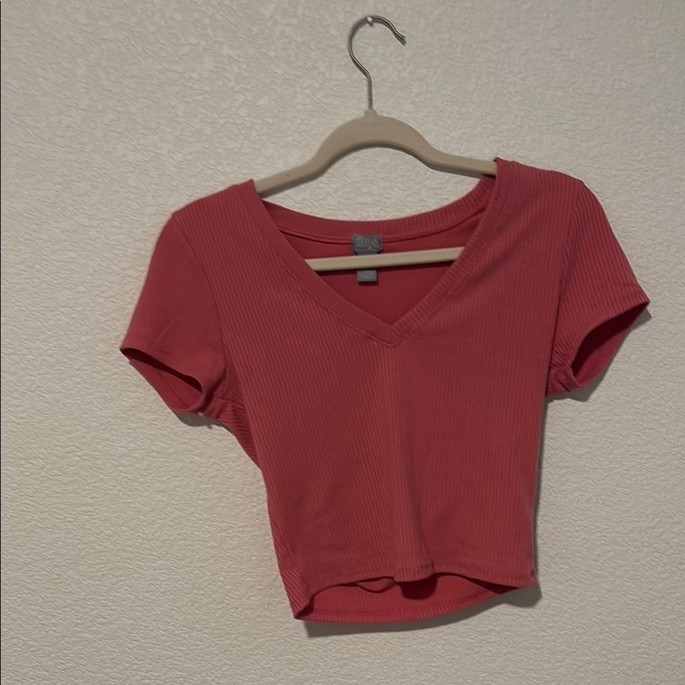 V-Neck Ribbed Pink Top